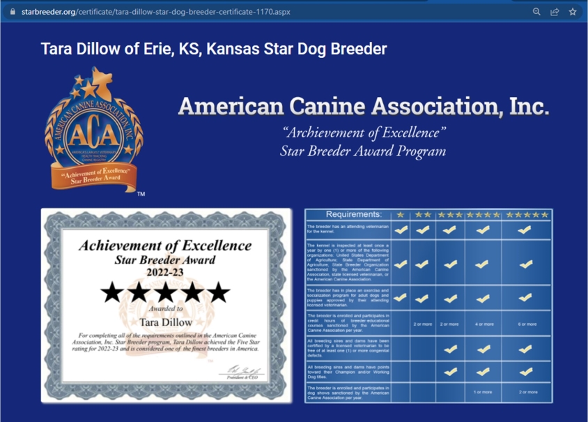 Tara, Dillow, dog, breeder, 5star, Tara-Dillow, Erie, KS, Kansas, dog-breeder, puppy, dogs, kennels, mill, puppymill, usda, 5-star, ACA, ICA, registered, show, hander, doodles, 48-A-2019